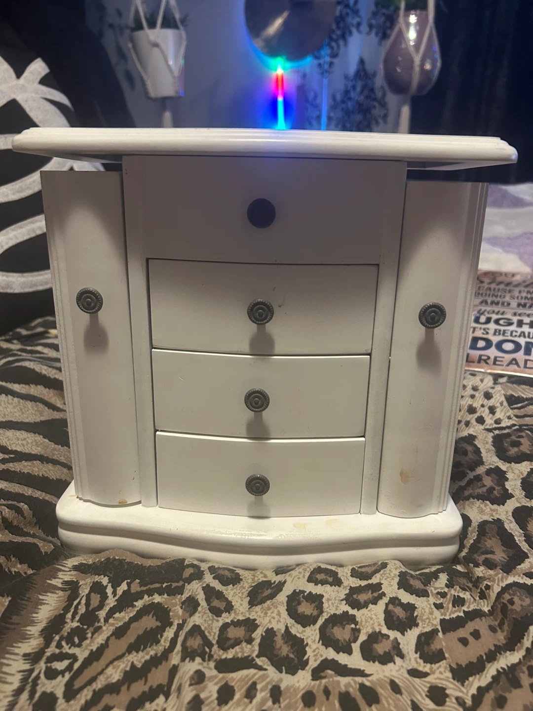 White Jewellery Box with Mirror and Drawers