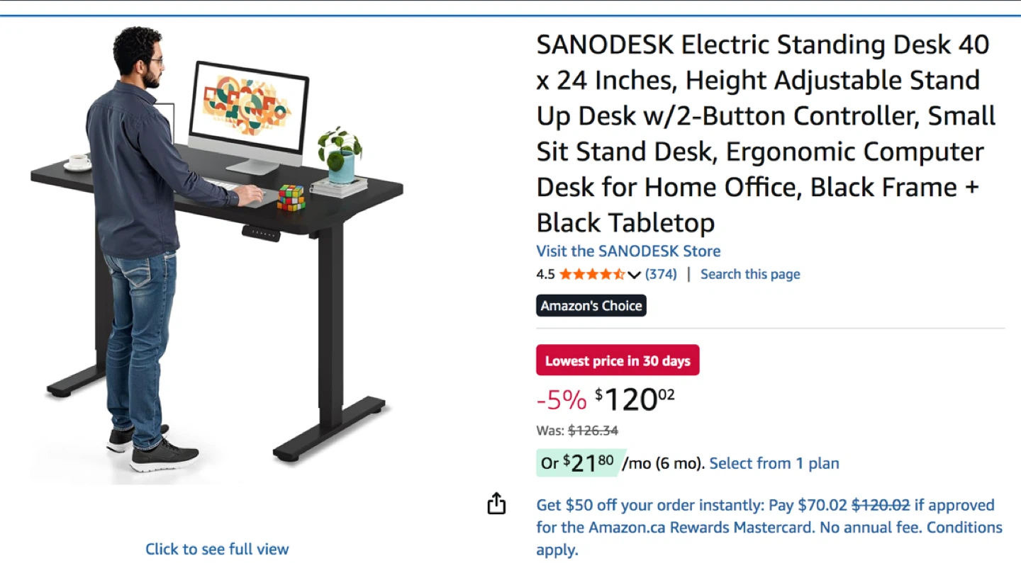 Electric standing desk
