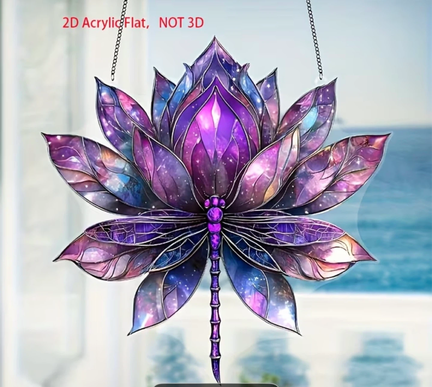 2D acrylic sun catcher, lotus & dragonfly