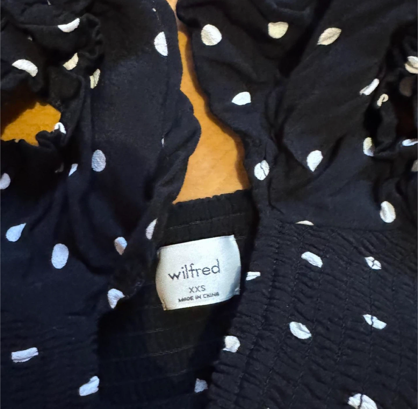 Wilfred Black & White Polka Dot Smocked Off-Shoulder Top XXS - photo 2