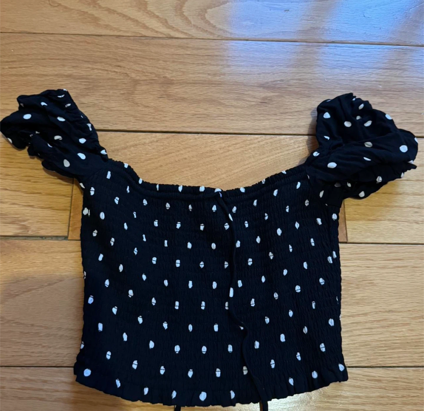 Wilfred Black & White Polka Dot Smocked Off-Shoulder Top XXS