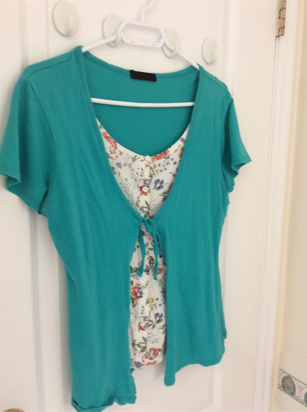Teal floral print layered top