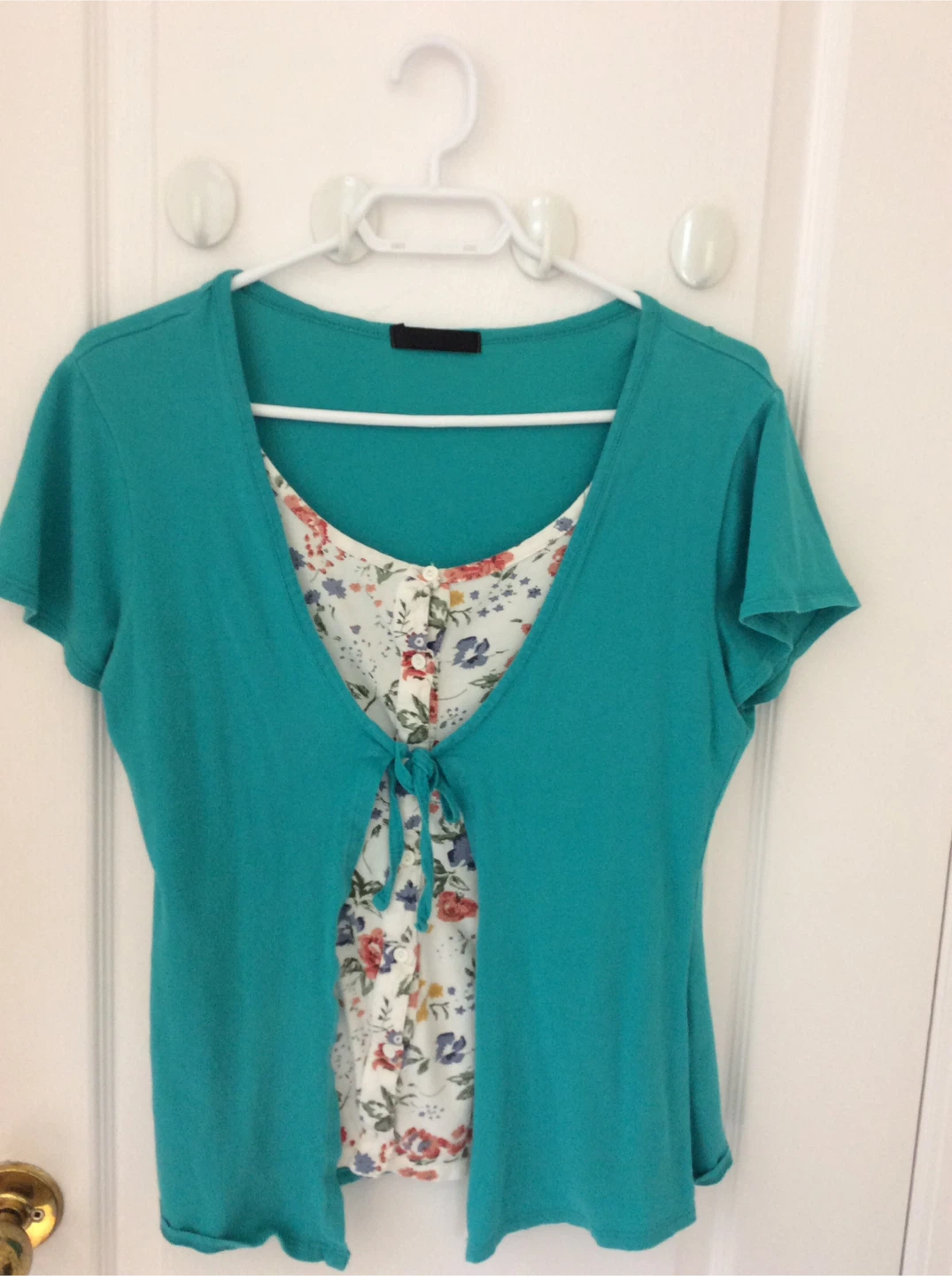 Teal floral print layered top - photo 4