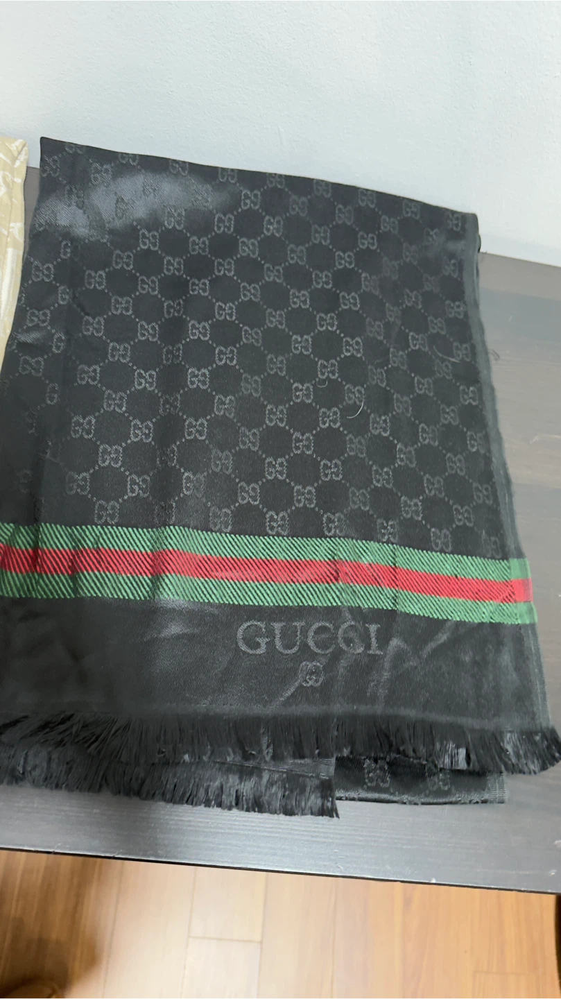 Gucci Scarf with GG Monogram and Stripe Detail