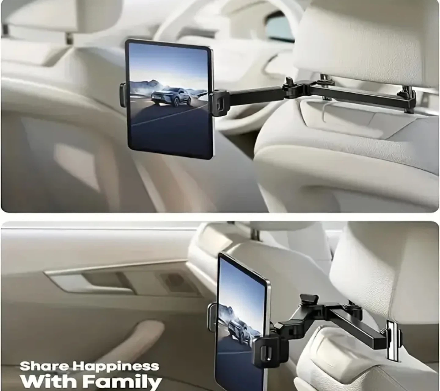 Black Car Headrest Tablet & Phone Mount Holder