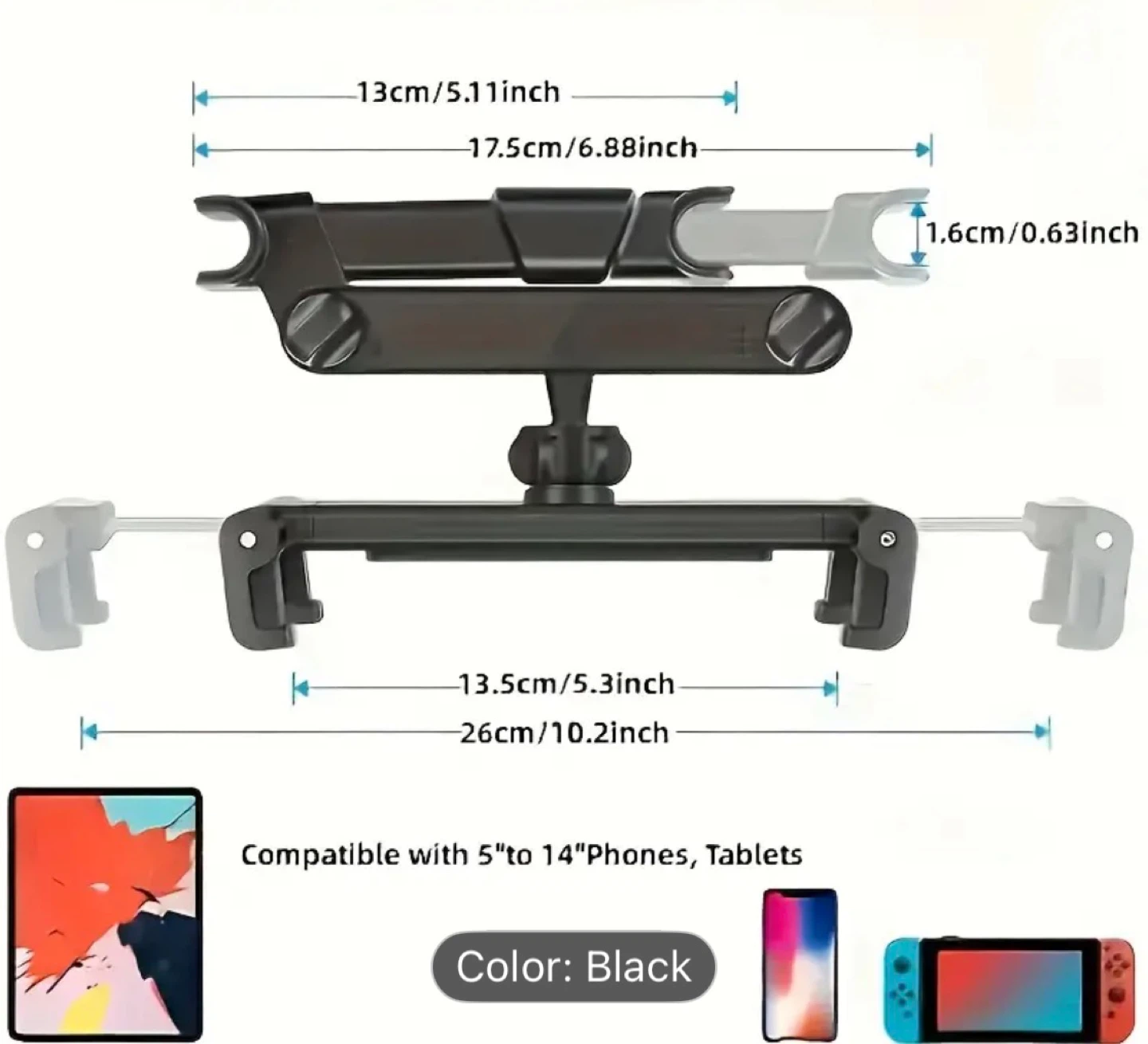 Black Car Headrest Tablet & Phone Mount Holder - photo 4