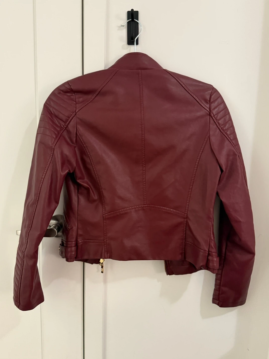 Faux Leather Moto Jacket - Burgundy - photo 2