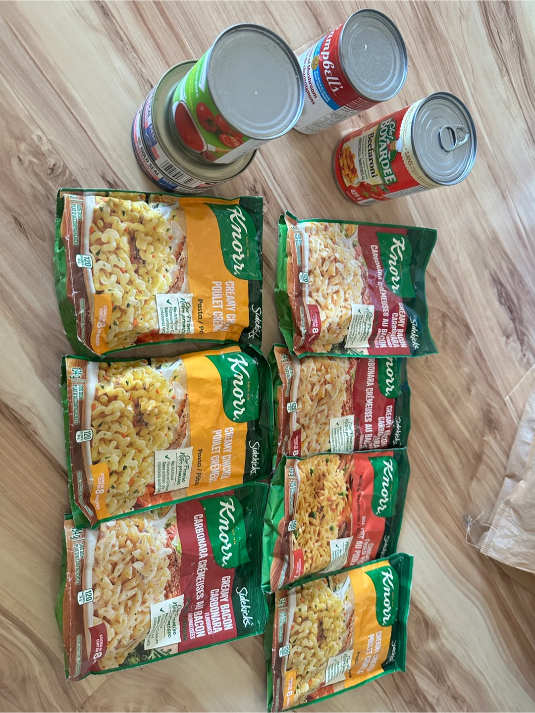 Assorted Canned Goods and Knorr Pasta Sides