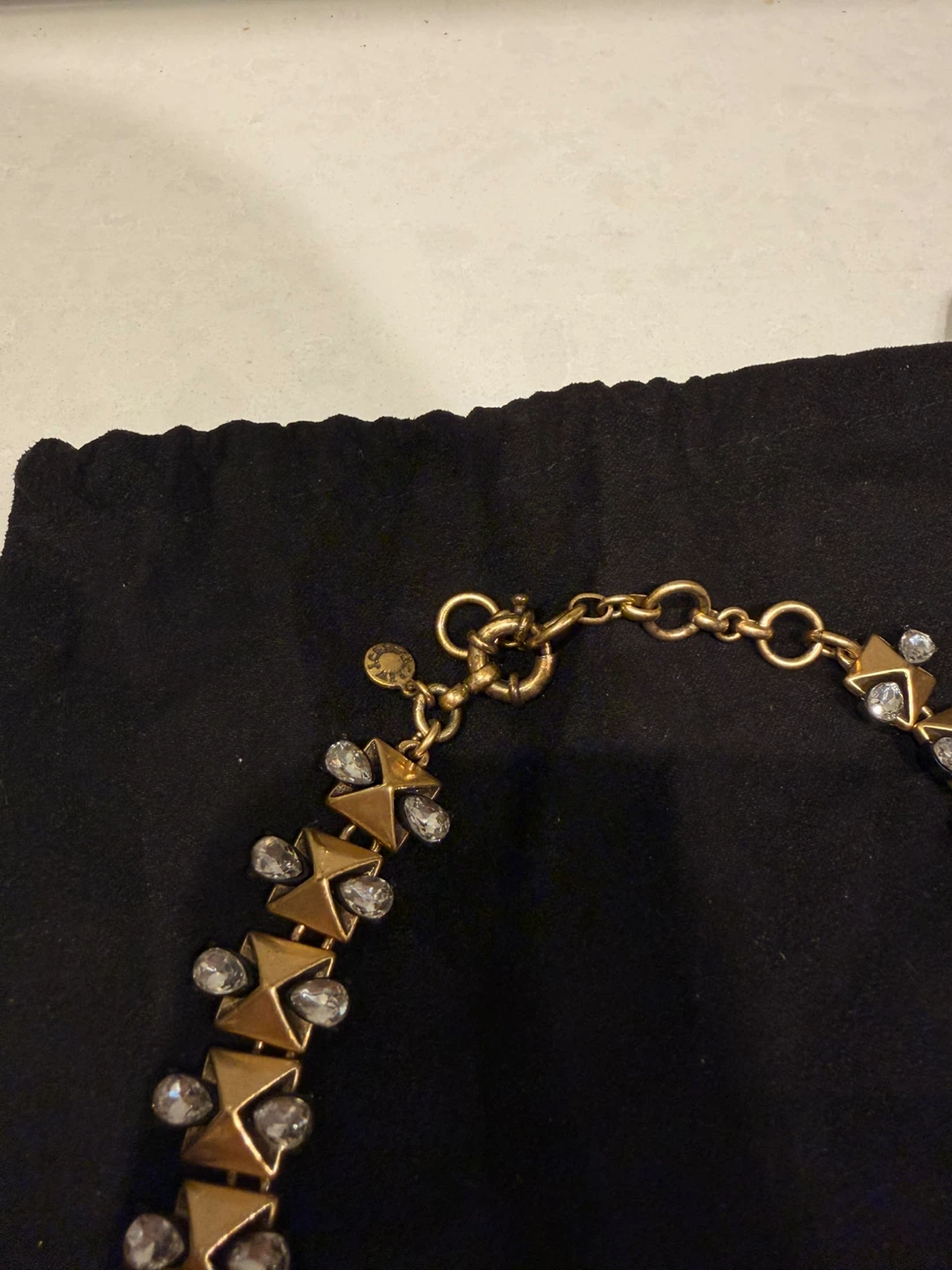 J. Crew Gold Tone Pyramid Necklace with Crystals - photo 3