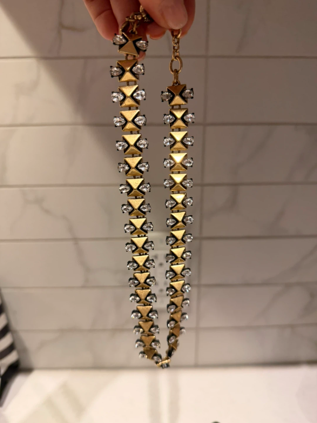J. Crew Gold Tone Pyramid Necklace with Crystals - photo 2