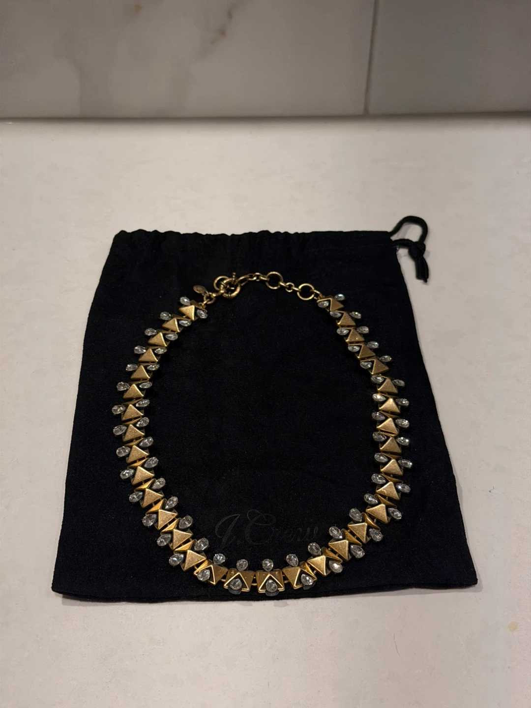 J. Crew Gold Tone Pyramid Necklace with Crystals