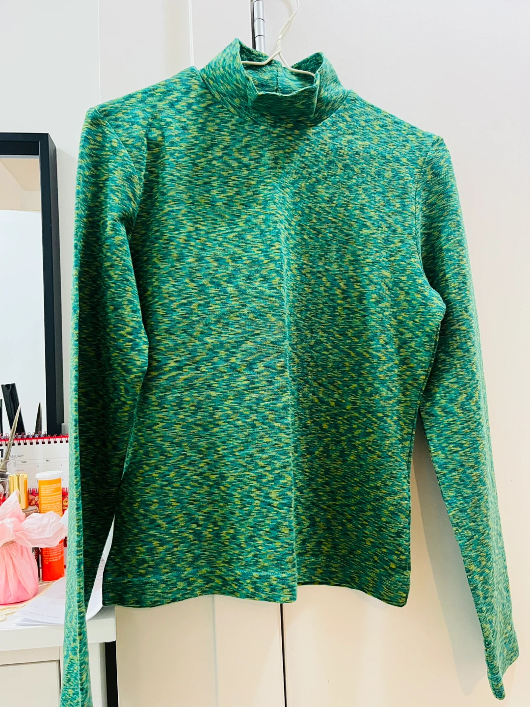 Green and Yellow Marled Mock Neck Long Sleeve Top