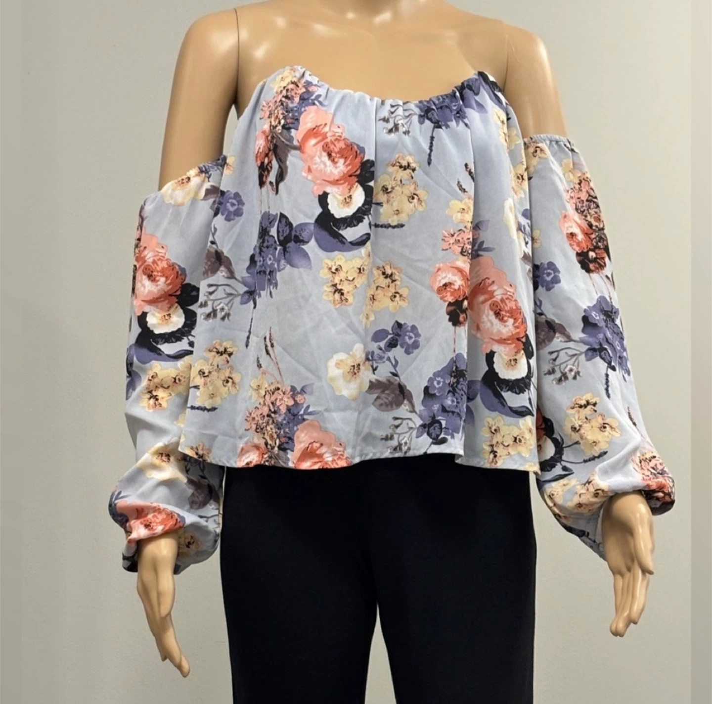 Light Blue Floral Off-the-Shoulder Blouse - photo 2