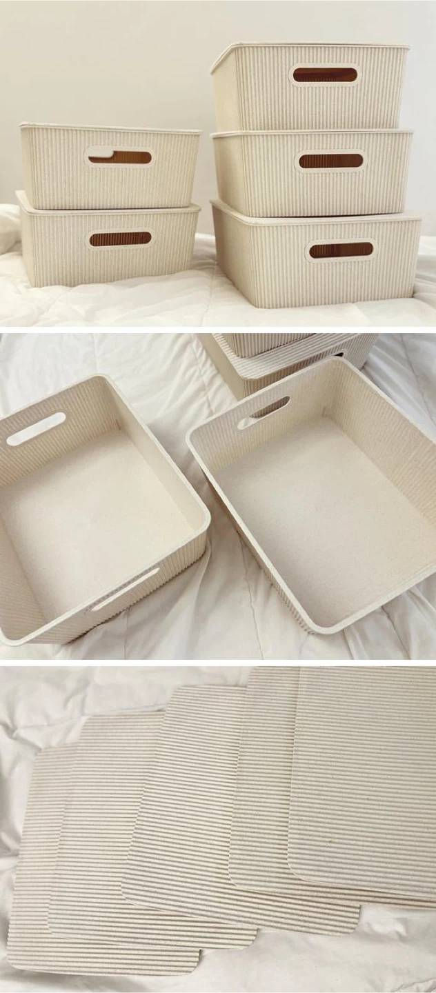 Beige Storage Baskets – Set of 5  (Baskets w/ Lids)