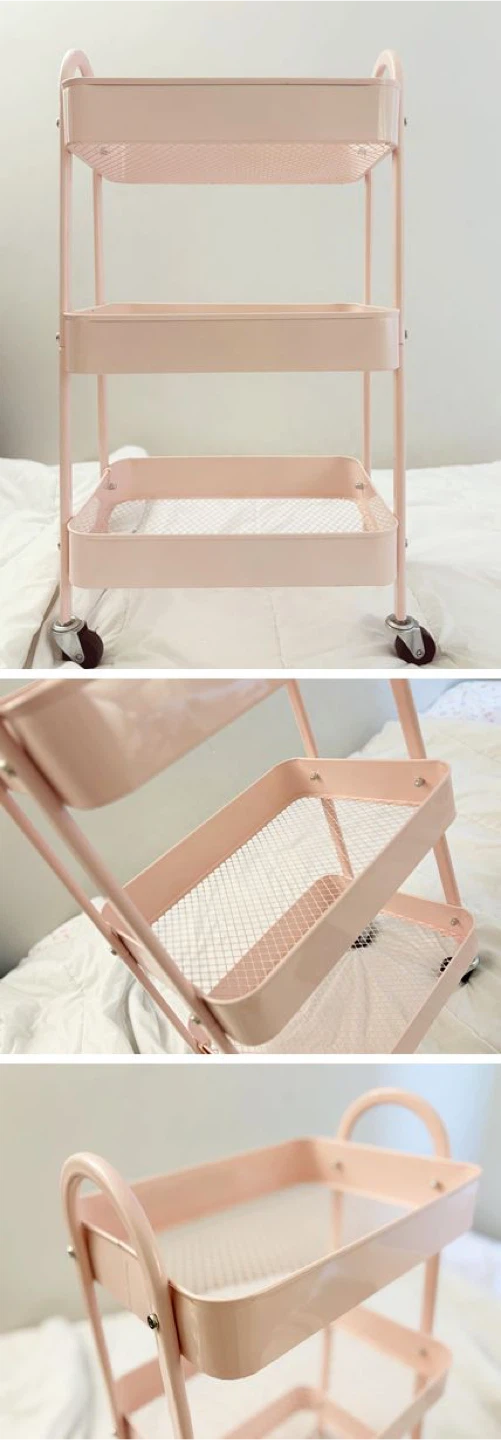 Pink 3-Tier Rolling Storage Cart