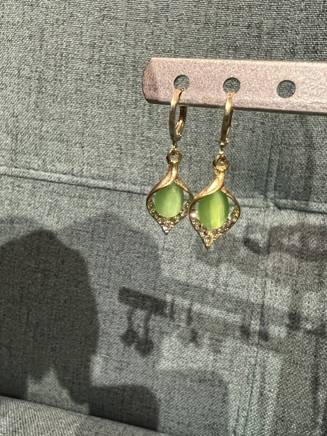 Gold-tone Drop Earrings with Green Gemstones