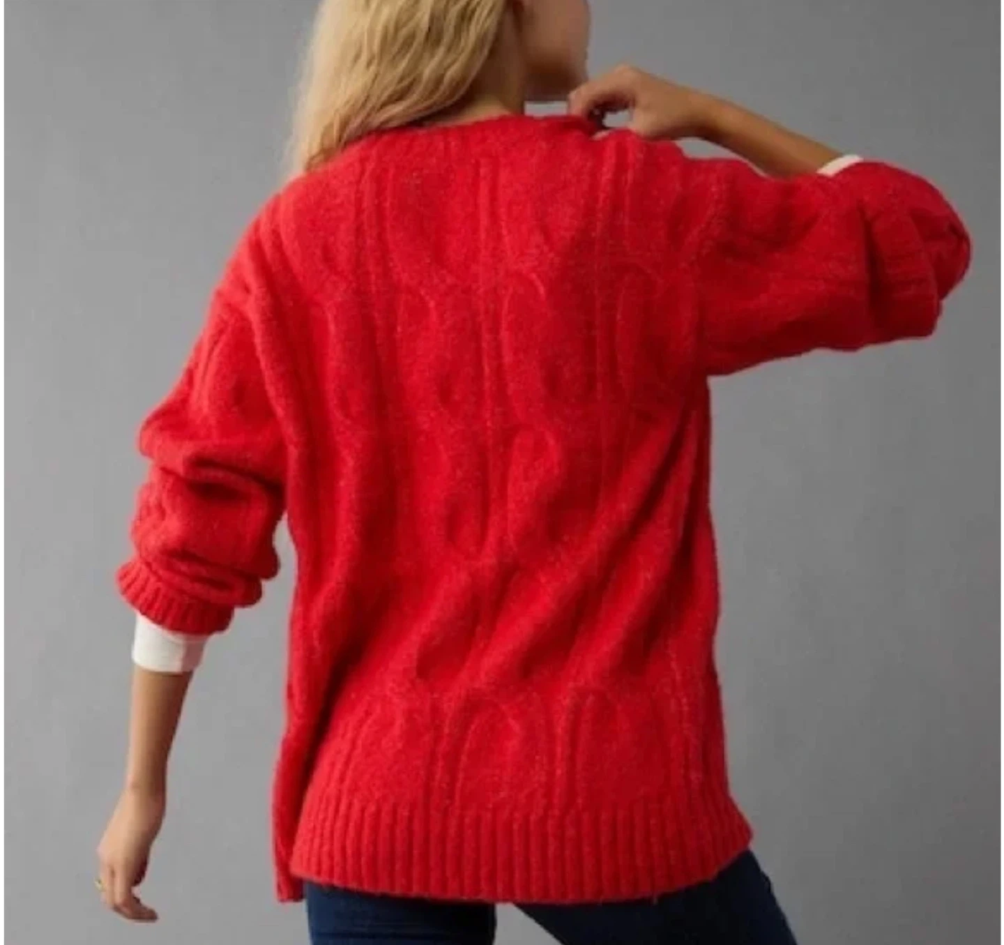 American Eagle Red Cable Knit Sweater - photo 2