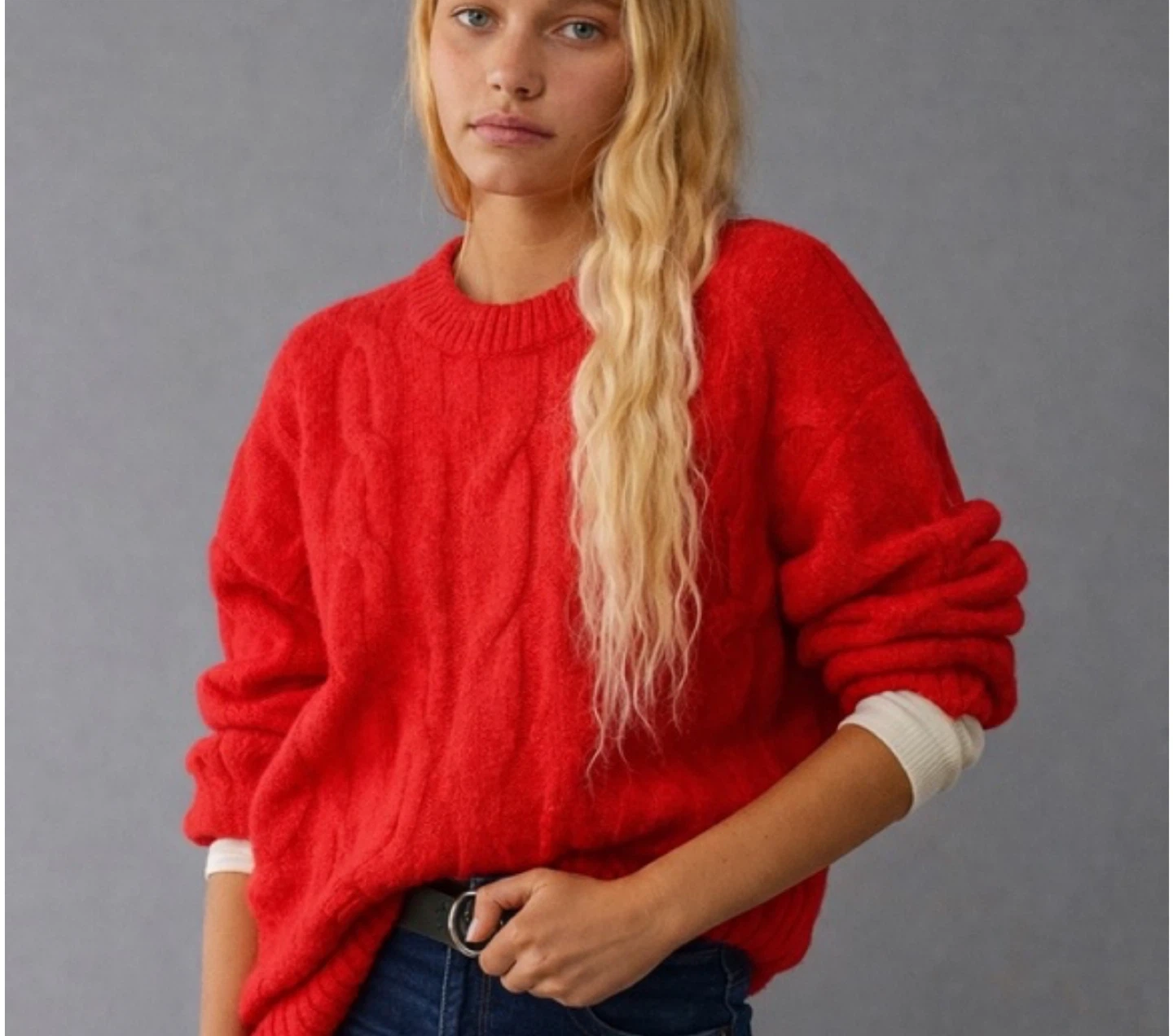 American Eagle Red Cable Knit Sweater