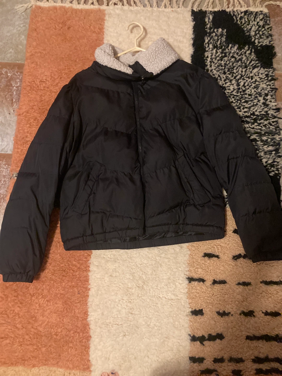 Black Puffer Jacket with Sherpa Collar