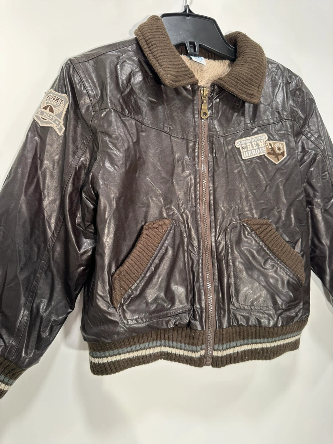 Kids Faux Leather Sherpa Lined Bomber Jacket L/G