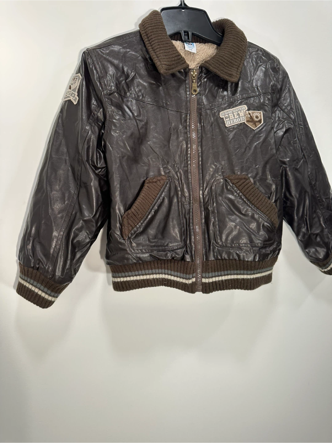 Kids Faux Leather Sherpa Lined Bomber Jacket L/G - photo 3