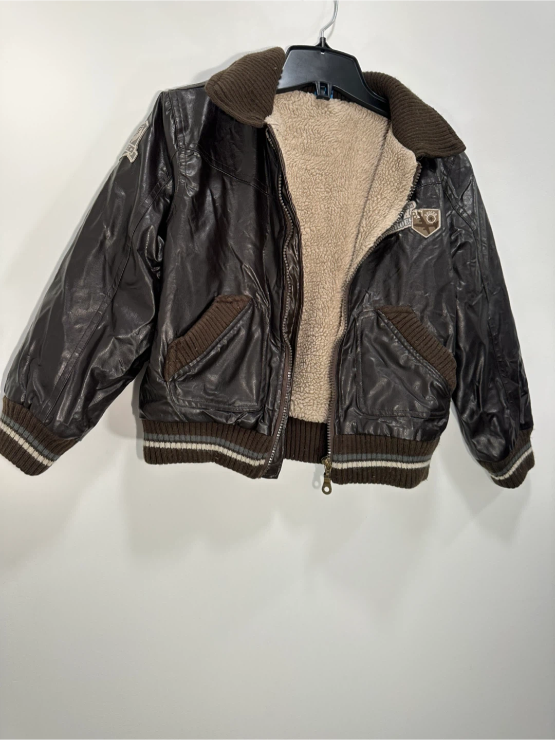 Kids Faux Leather Sherpa Lined Bomber Jacket L/G - photo 5