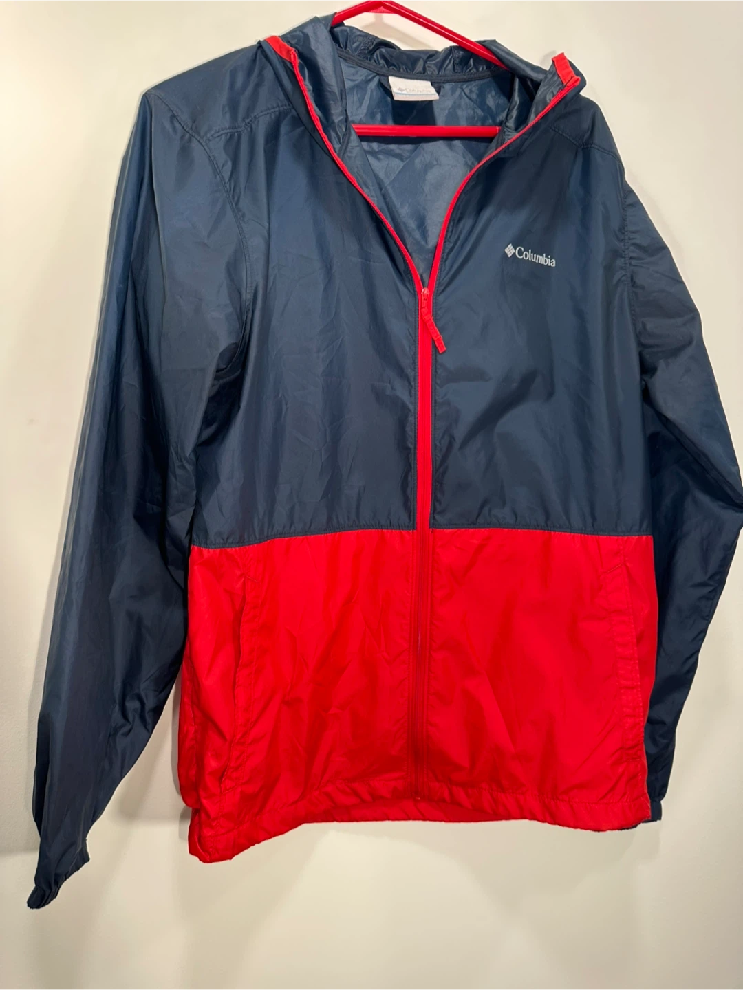 Columbia Hooded Windbreaker Jacket - Navy/Red - Size S - photo 4
