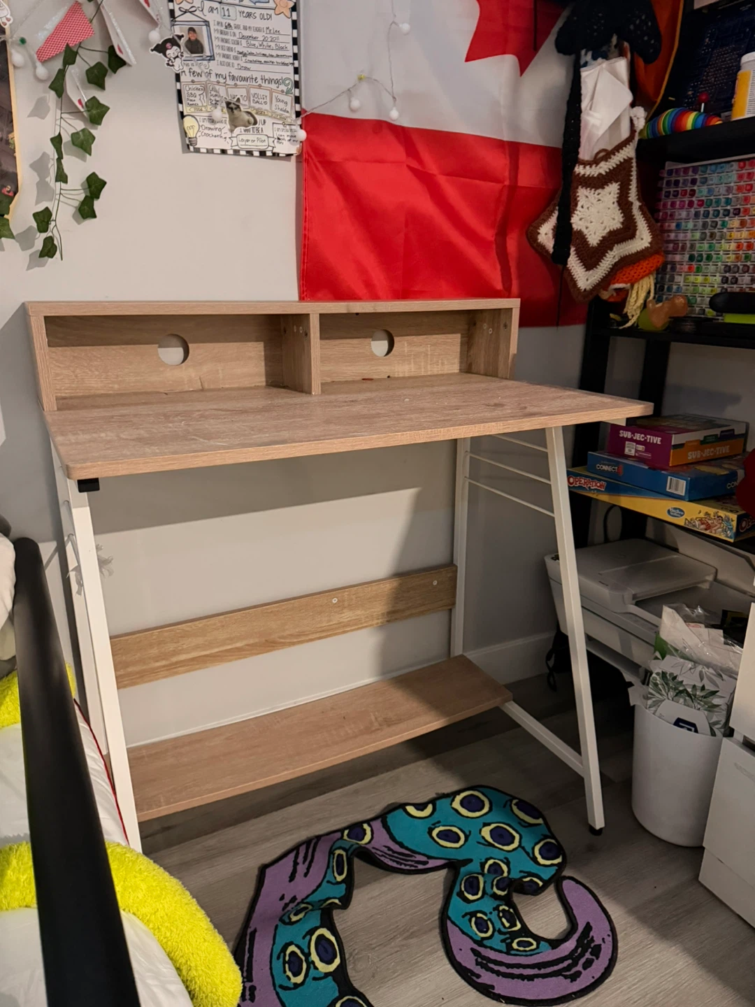 Wood and White Desk with Shelves