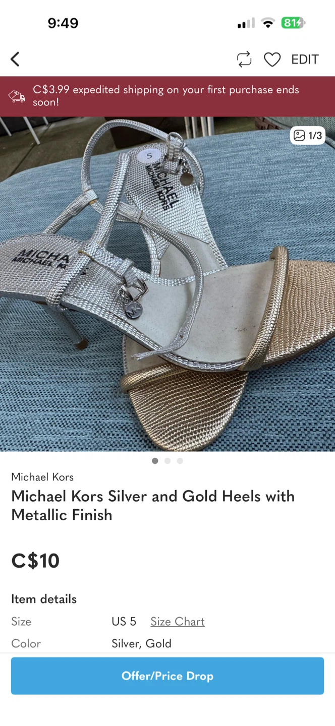 Michael Kors Silver and Gold Heels - US Size 5