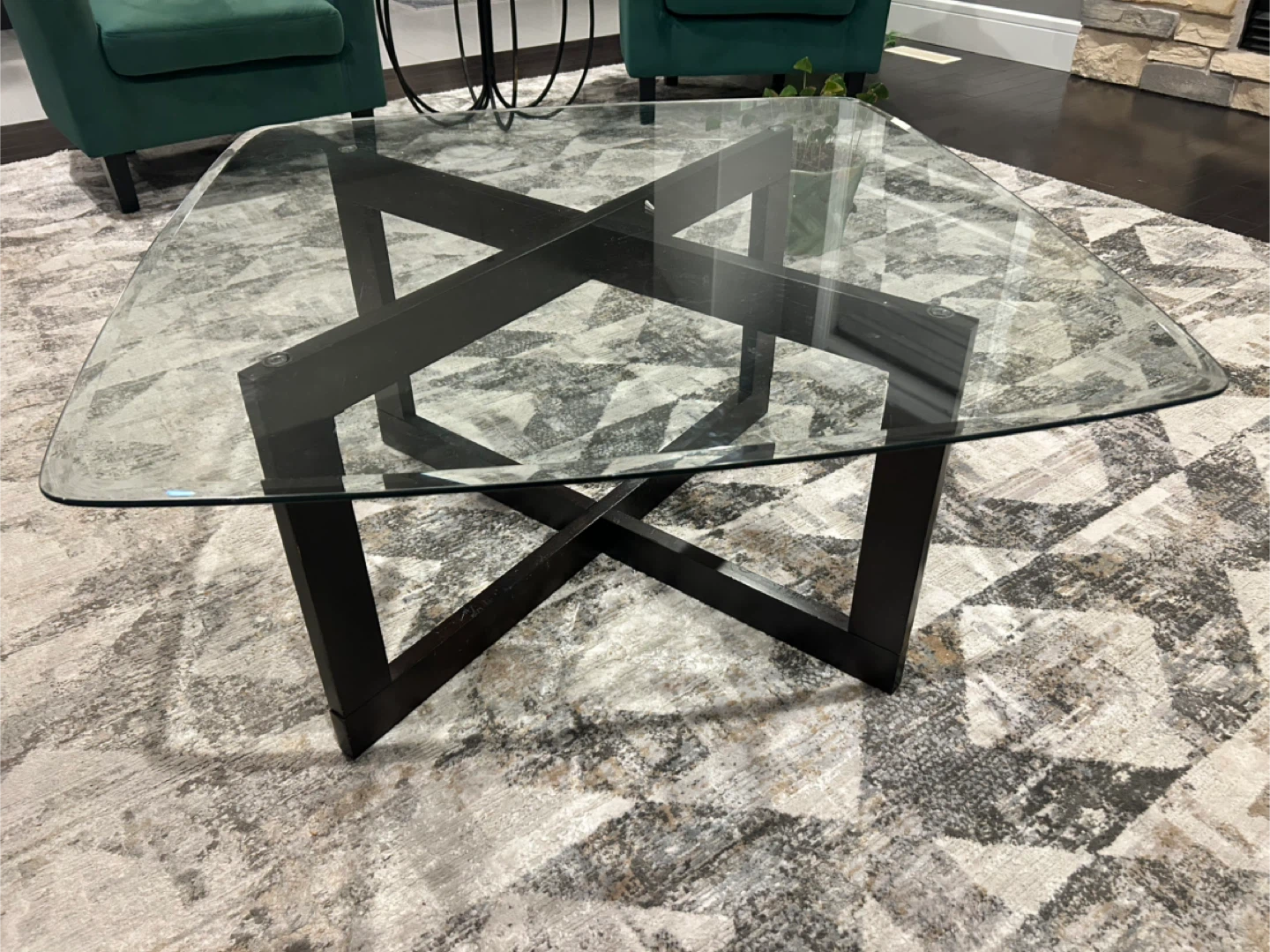 Glass Coffee Table with Black Metal Base