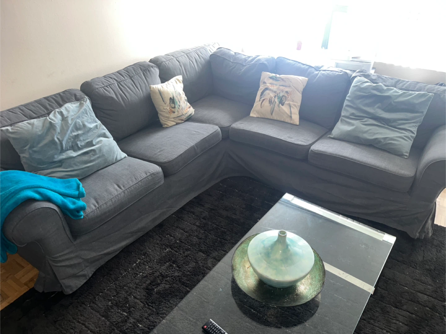 Dark Grey Sectional Sofa with Slipcover