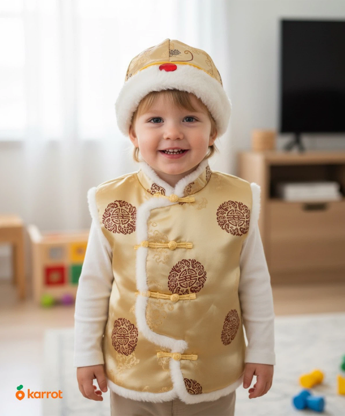 Kids Traditional Chinese Vest and Hat Set Size XXL