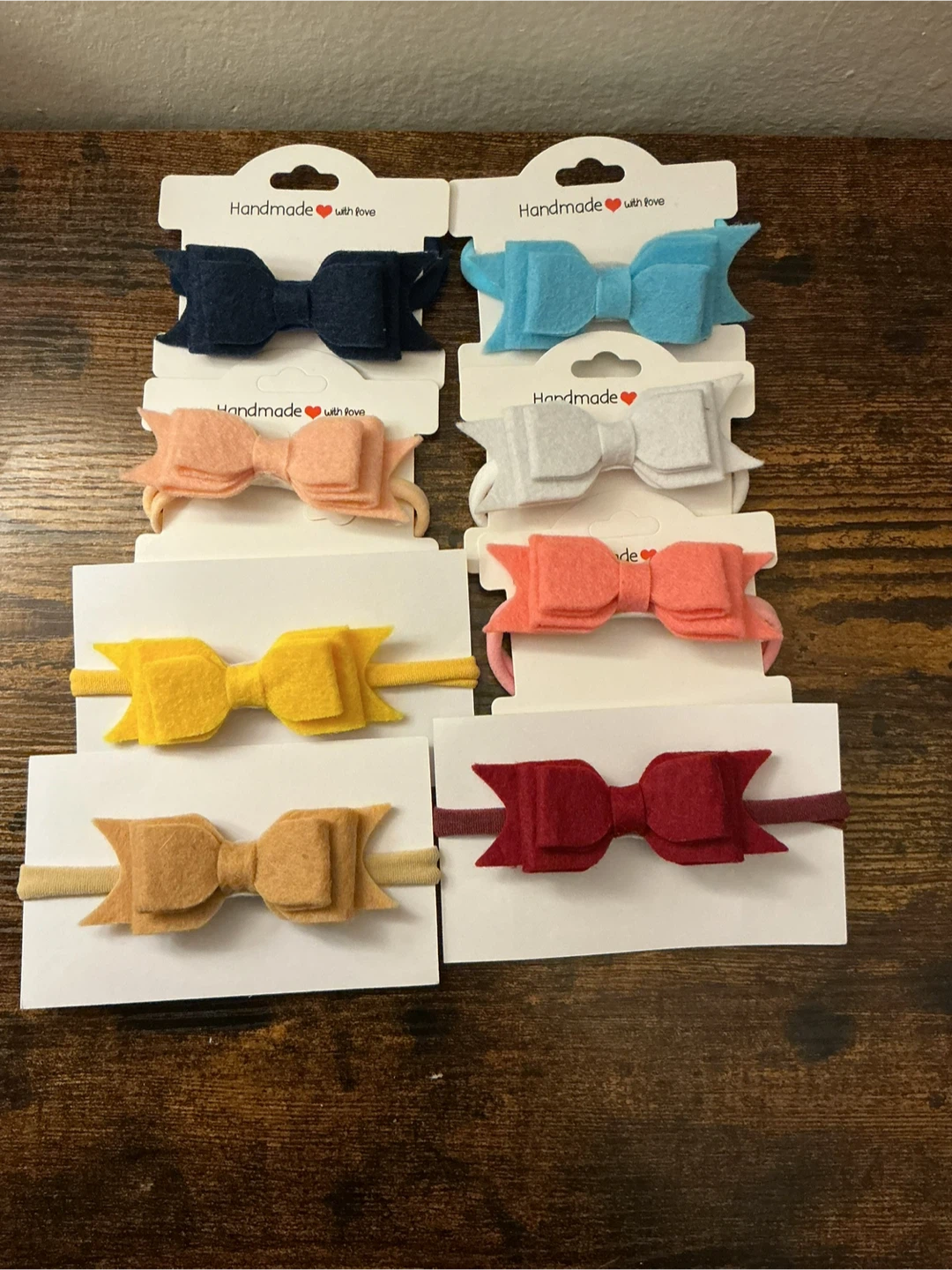 Set of 8 Handmade Felt Bow Headbands for Babies and Toddlers