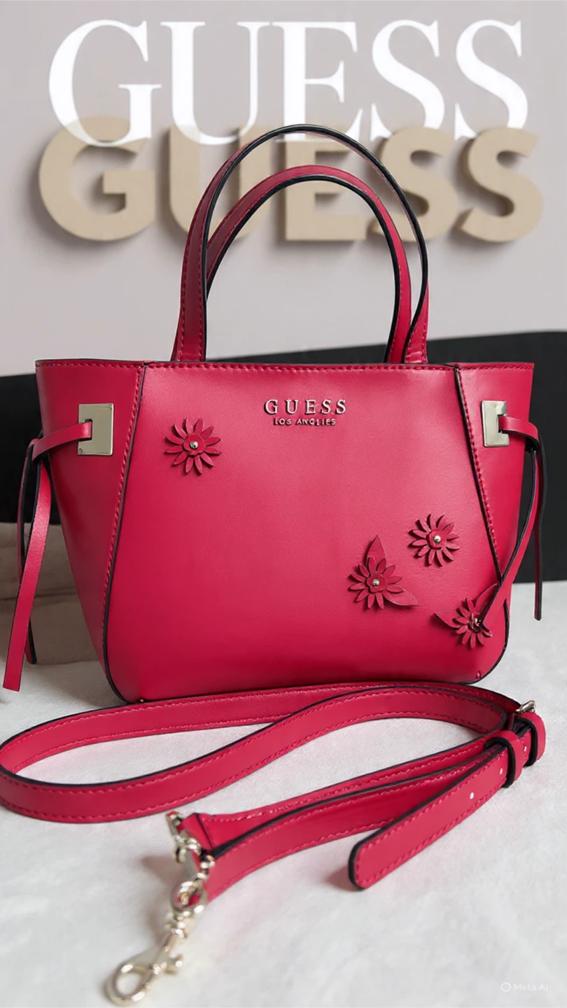 Red GUESS Handbag with Flower Detail