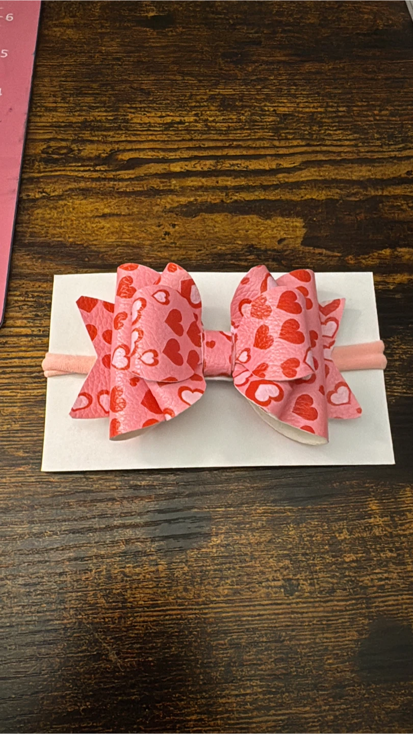 Pink Heart Print Bow Headband for Babies