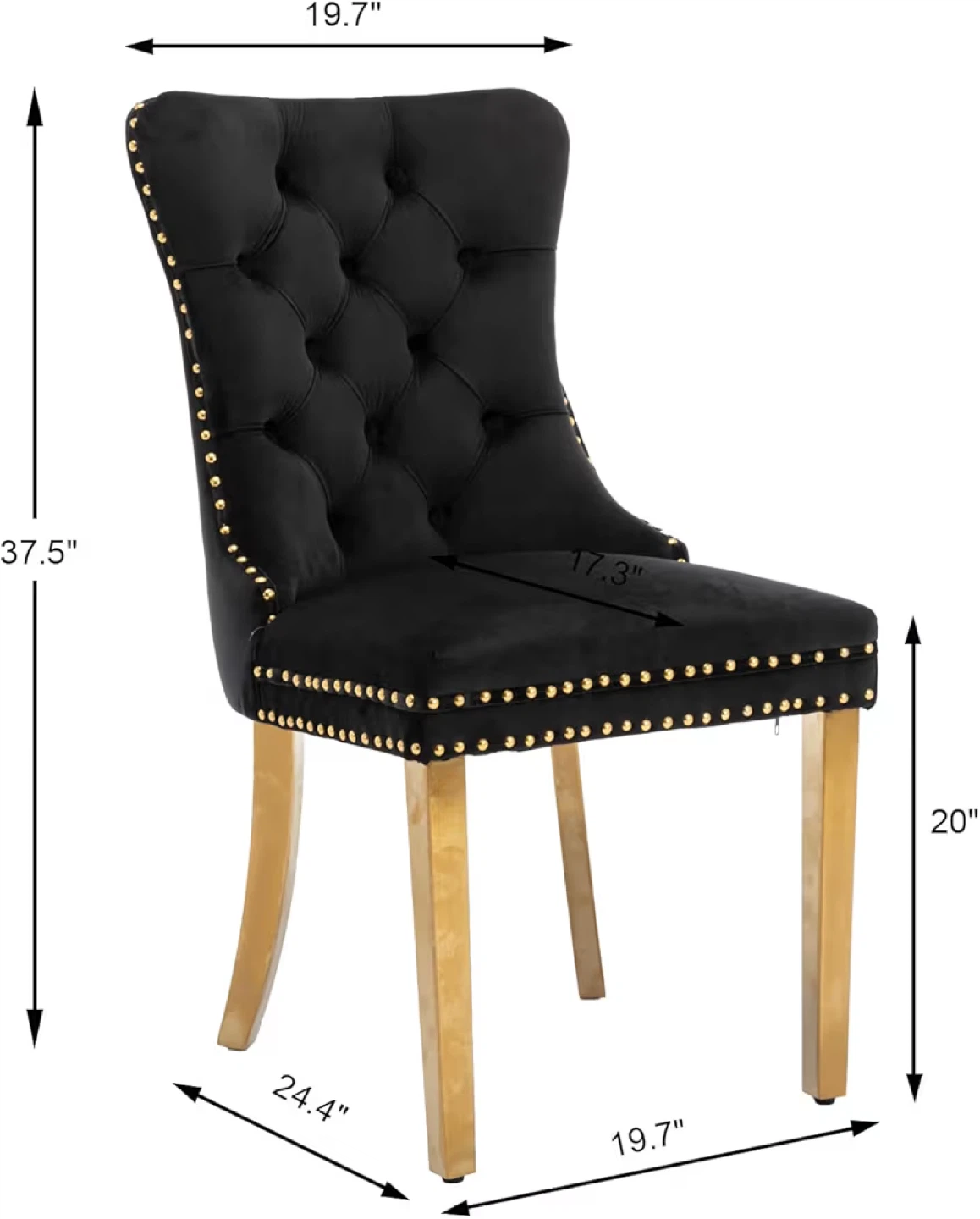 Black Velvet Dining Chair with Gold Legs - photo 3