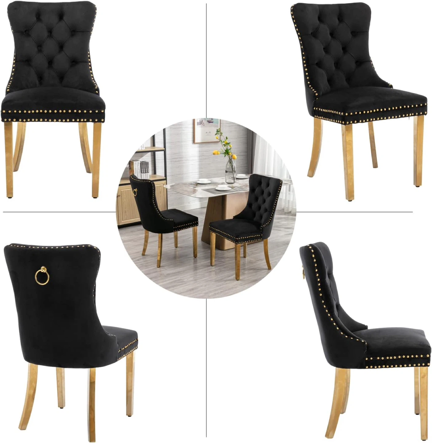Black Velvet Dining Chair with Gold Legs - photo 5