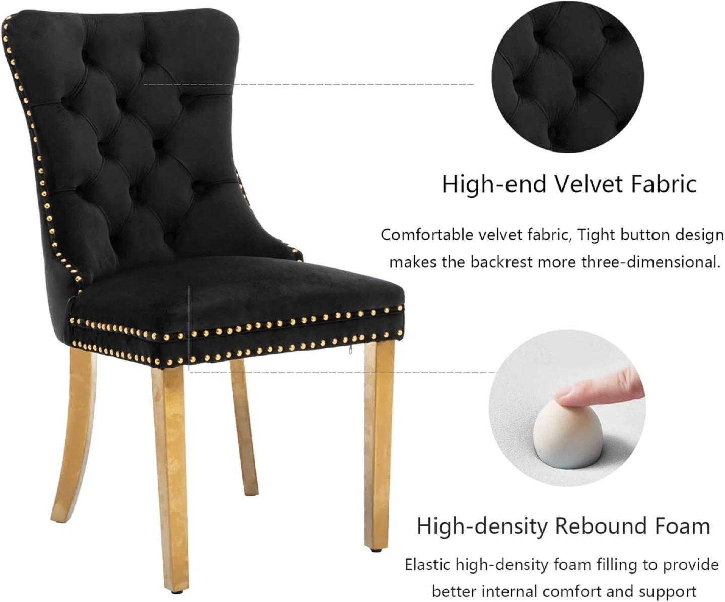 Black Velvet Dining Chair with Gold Legs - photo 4