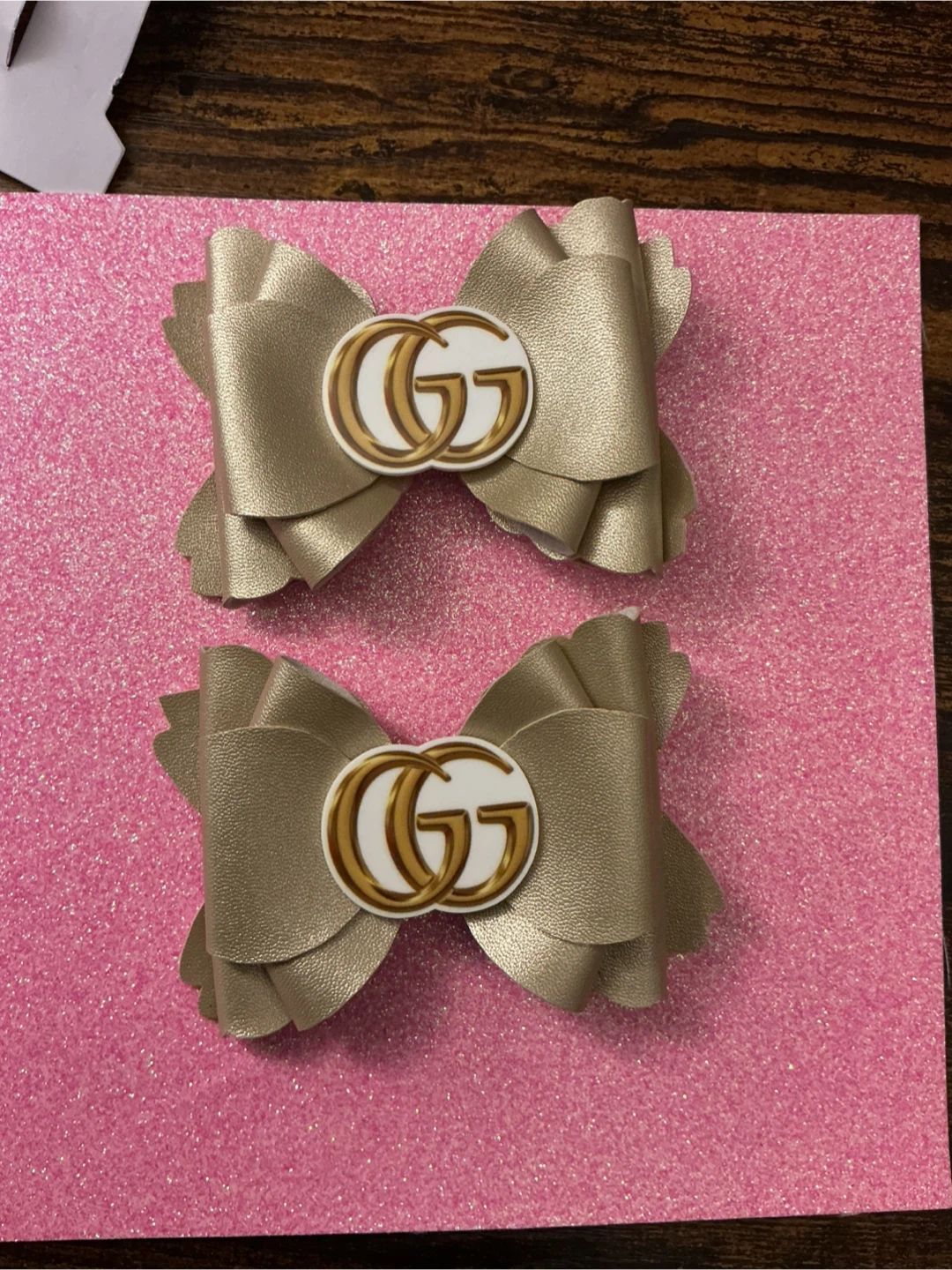 Gold Bow Hair Clips with GG Logo - Set of 2