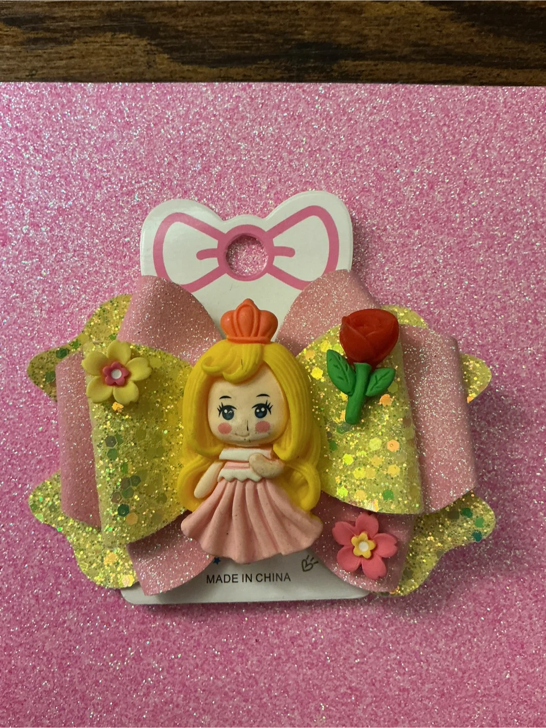 Princess Hair Bow with Glittery Ribbon