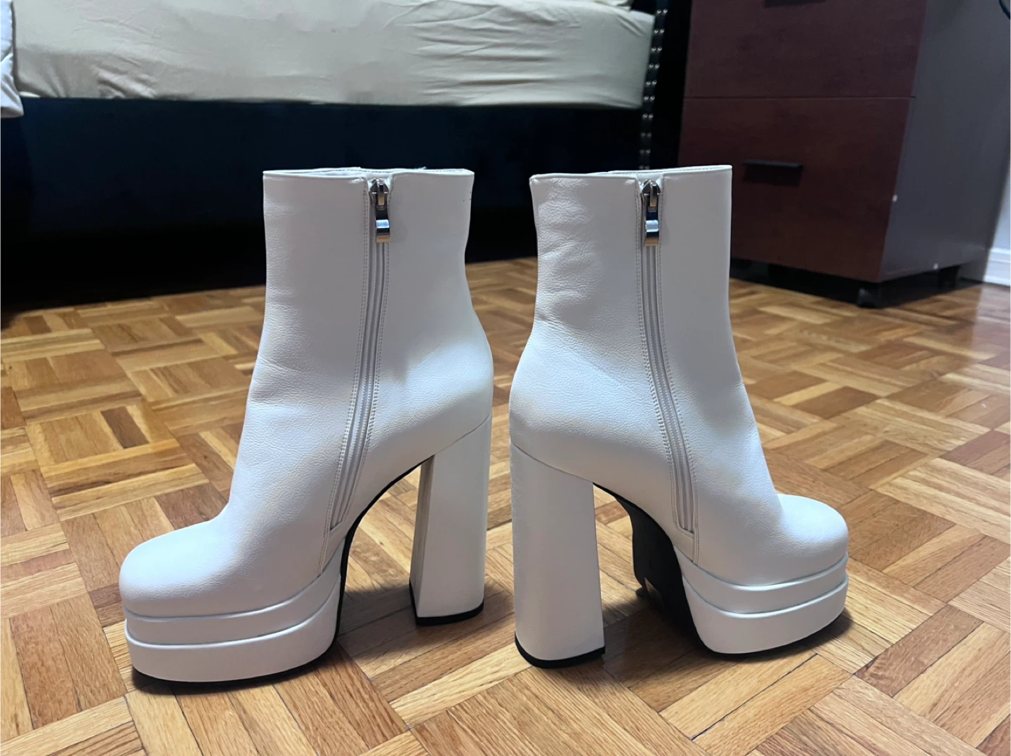 White Platform Boots with Rhinestone Flame Detail - photo 2