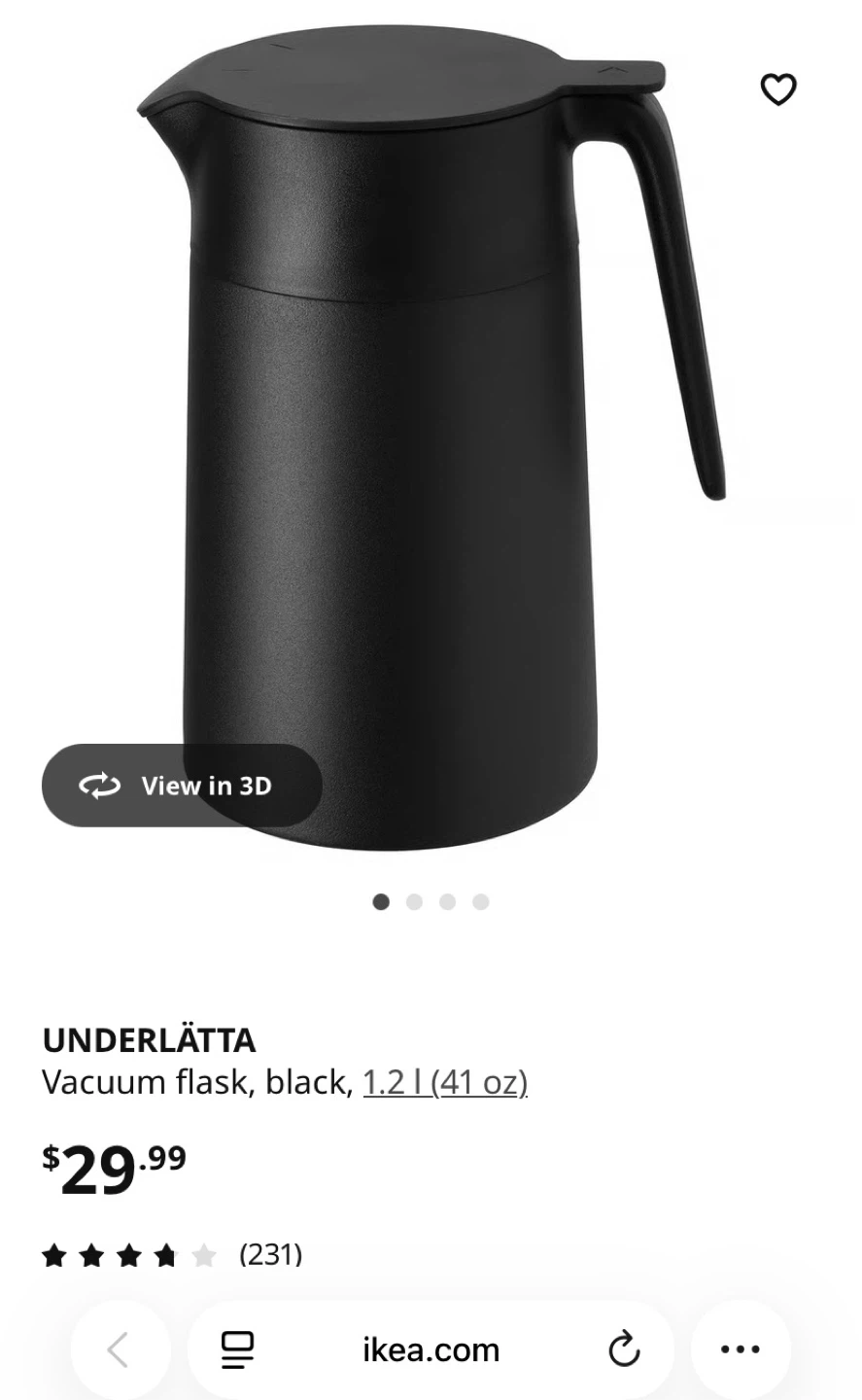 IKEA UNDERLÄTTA Vacuum Flask - Black, 1.2L - photo 3