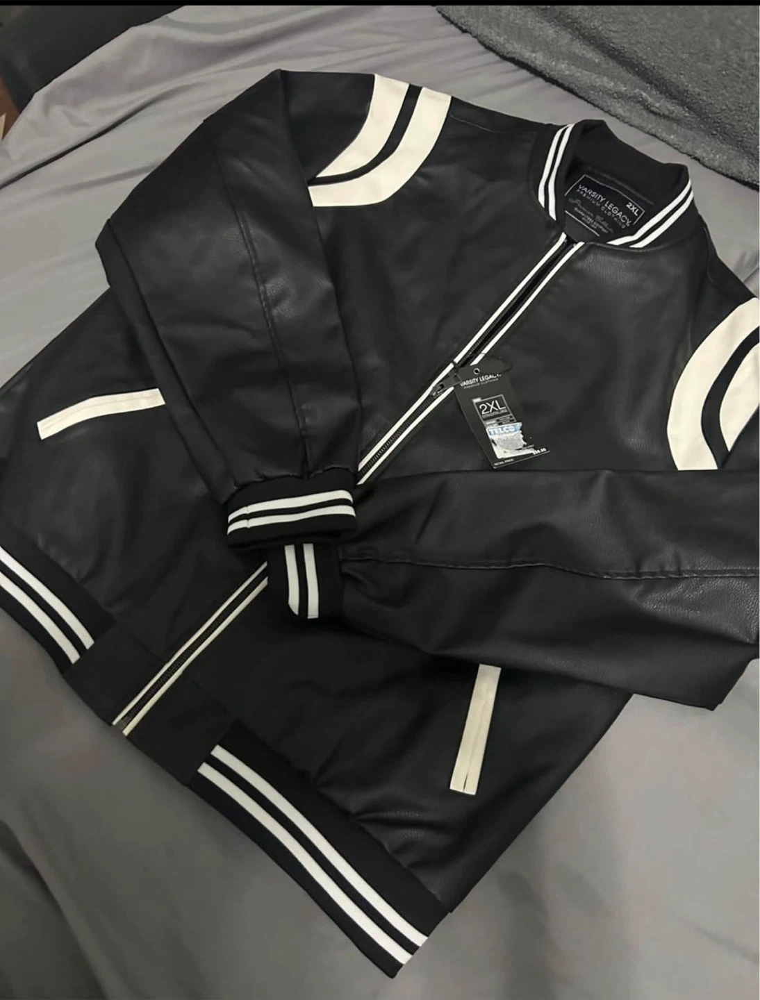Varsity Legacy Men's Black Faux Leather Bomber Jacket 2XL - photo 2