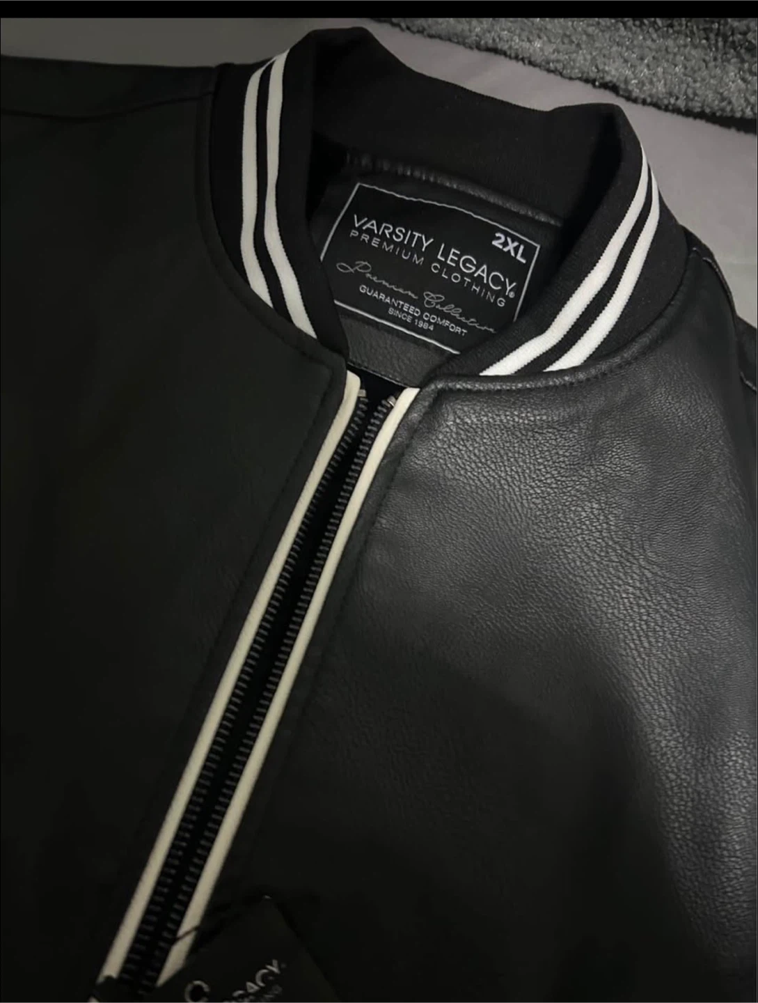 Varsity Legacy Men's Black Faux Leather Bomber Jacket 2XL - photo 3