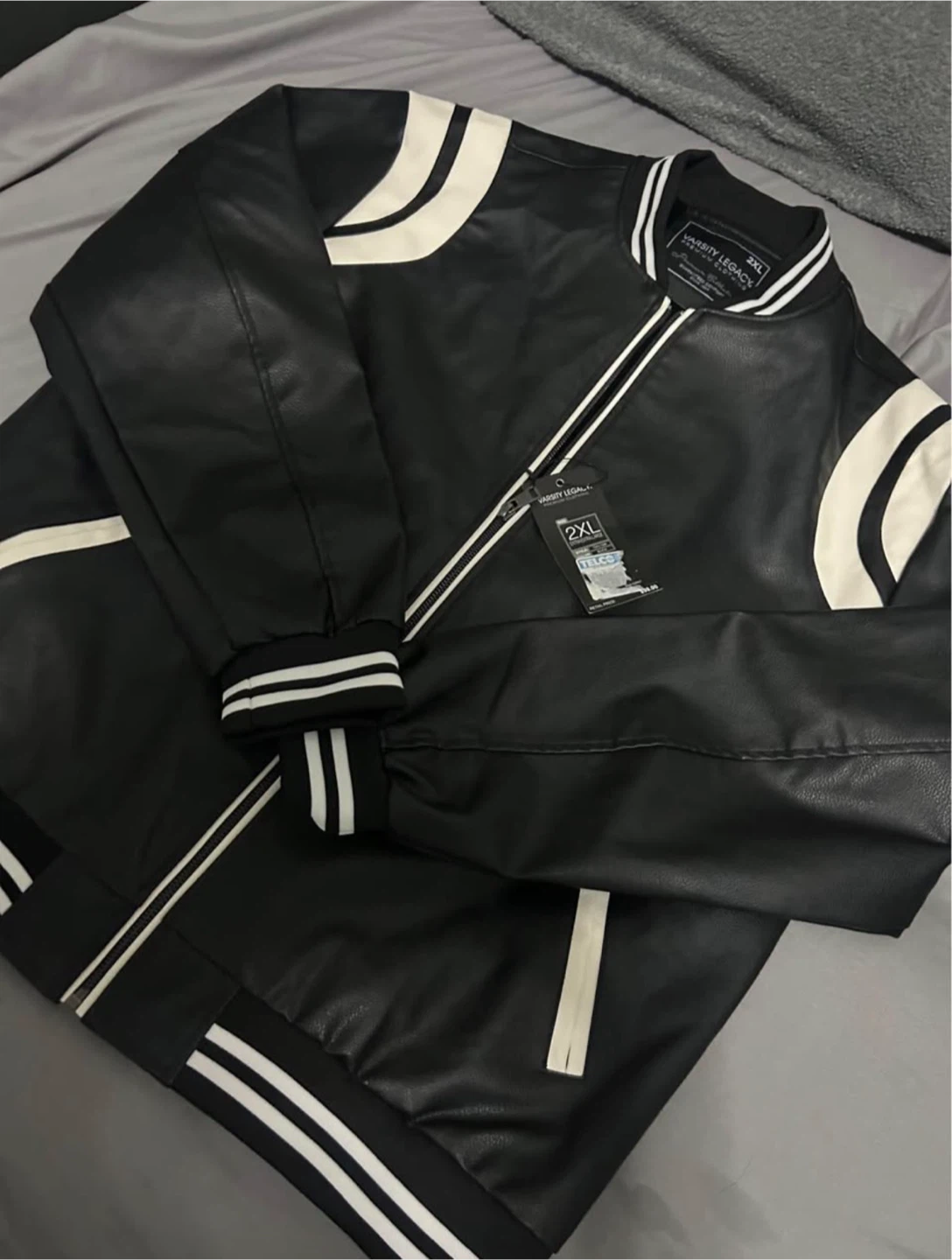 Varsity Legacy Men's Black Faux Leather Bomber Jacket 2XL