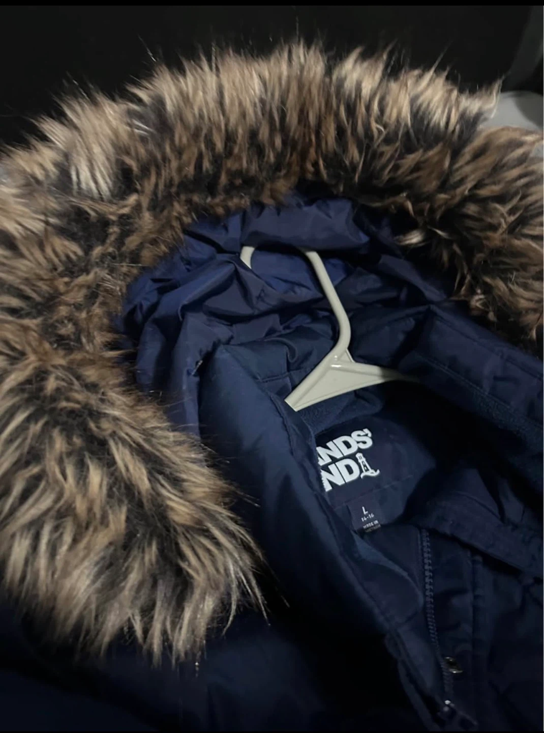 Lands' End Navy Puffer Coat with Fur Hood - photo 2