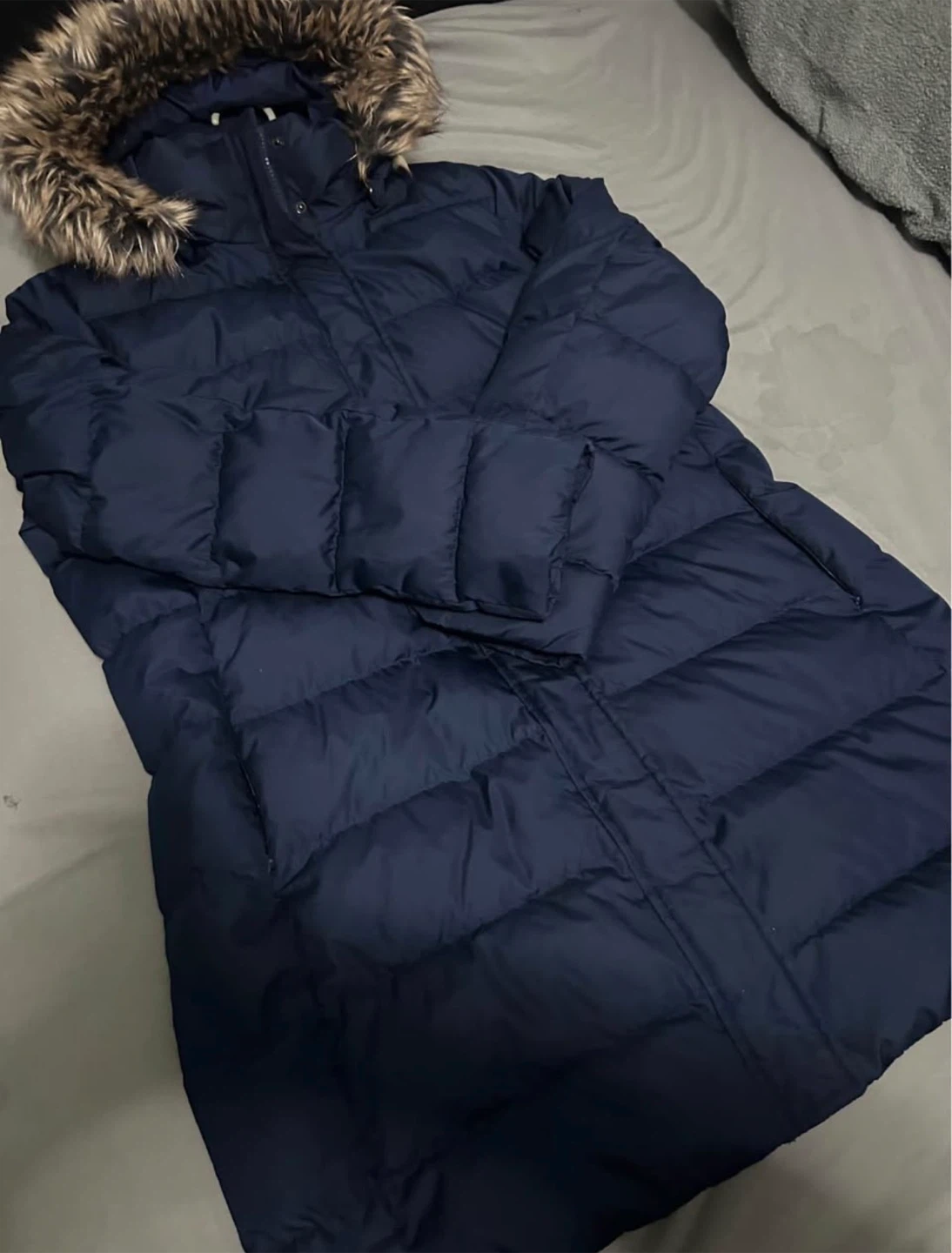 Lands' End Navy Puffer Coat with Fur Hood