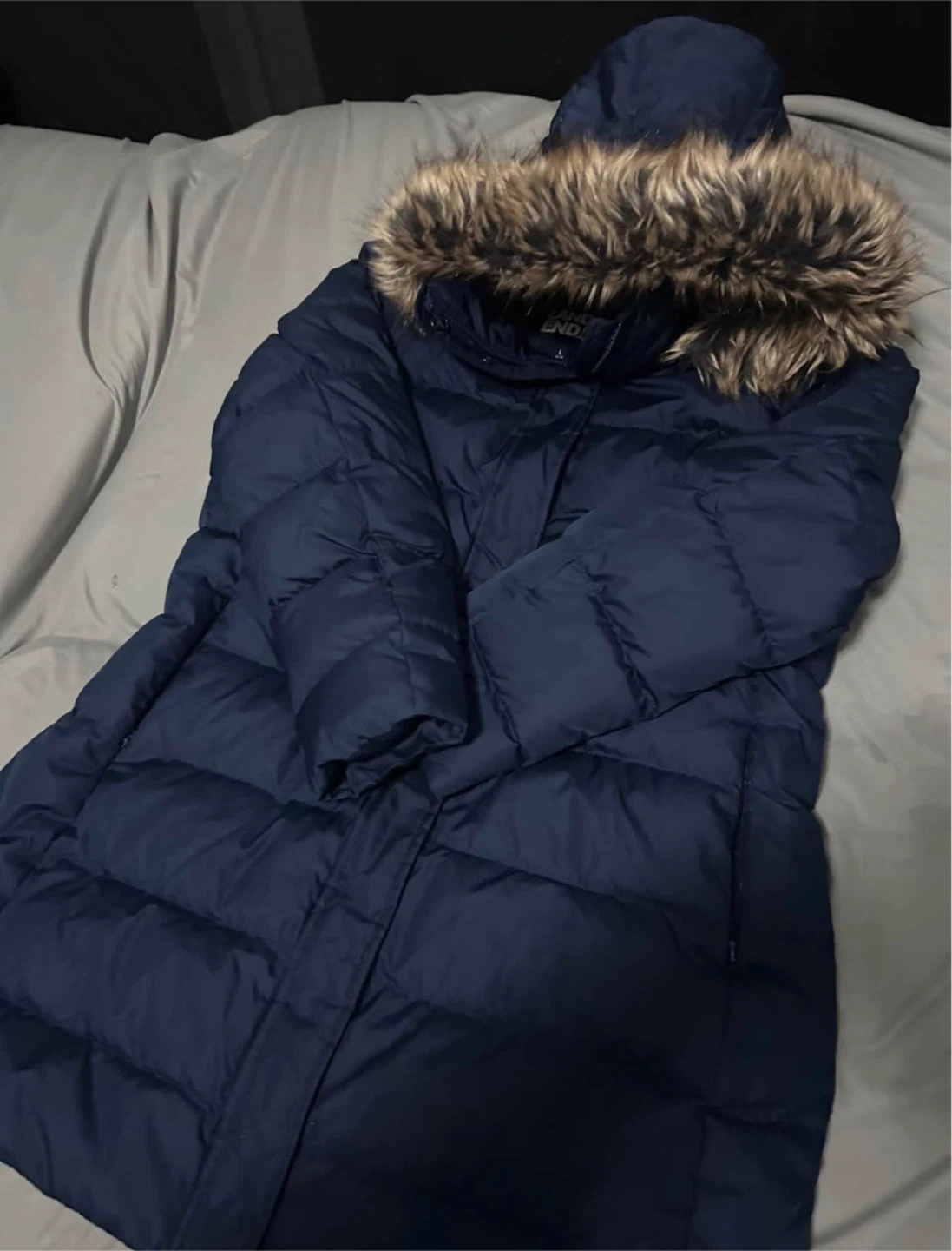 Lands' End Navy Puffer Coat with Fur Hood - photo 5