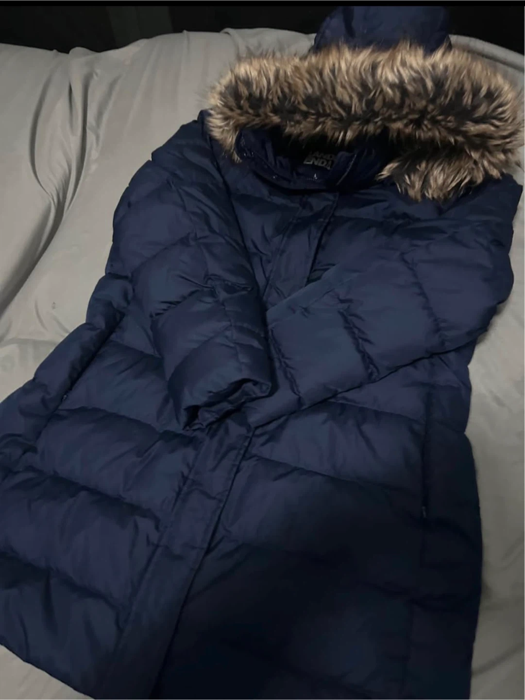 Lands' End Navy Puffer Coat with Fur Hood - photo 3