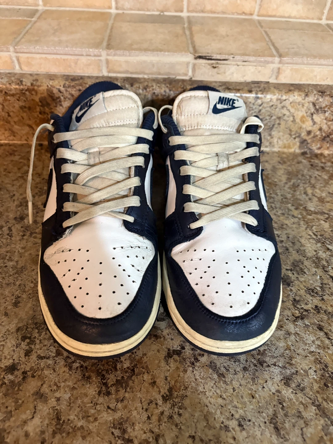 Nike Dunk Low Navy White Leather Sneakers - photo 4